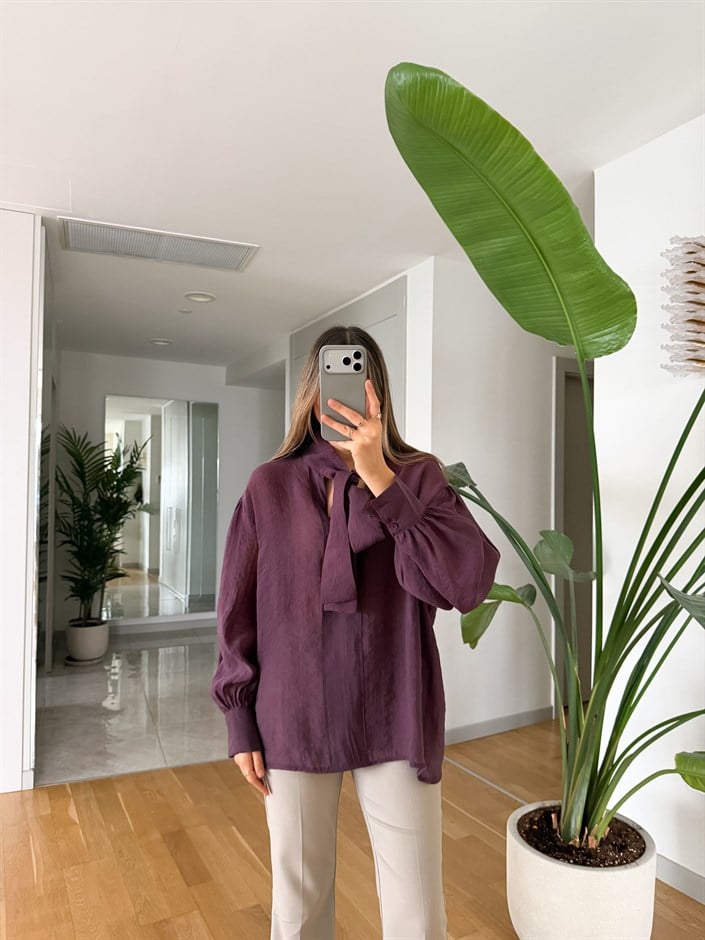 Carlo Fularlı Bluz - Mürdüm 