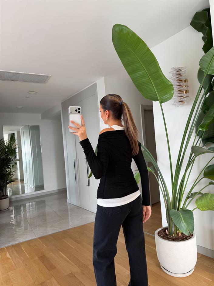 Catherine Basic Atlet Detaylı Bluz - Siyah