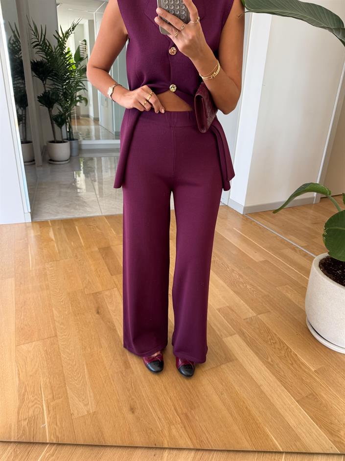 Çelik Örme Pantolon - Mürdüm