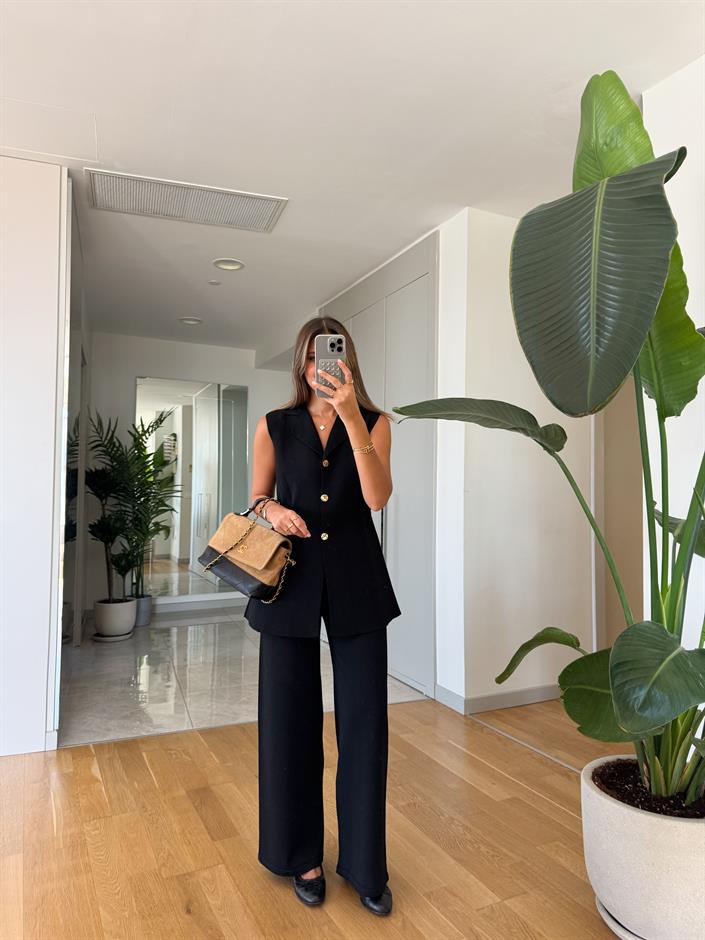 Çelik Örme Pantolon - Siyah