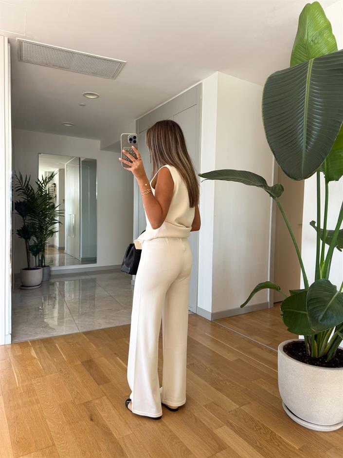 Çelik Örme Pantolon - Ekru