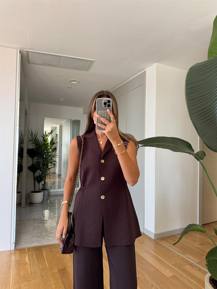 Çelik Örme Yelek - Kahve