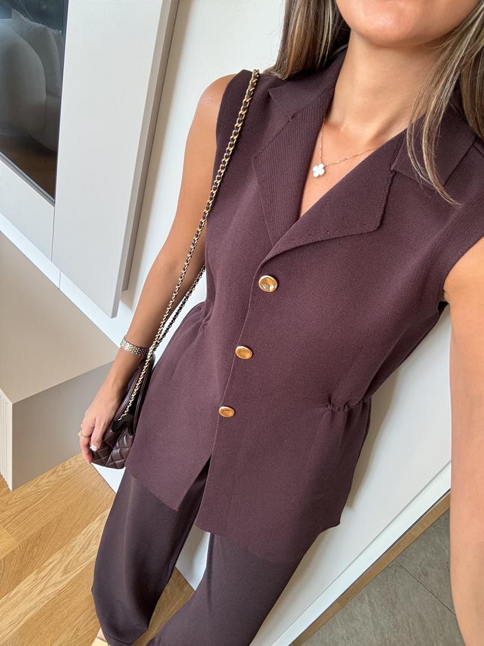 Çelik Örme Yelek - Kahve