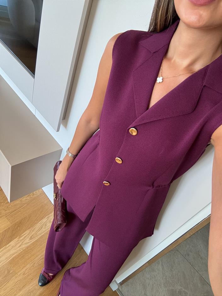 Çelik Örme Yelek - Mürdüm