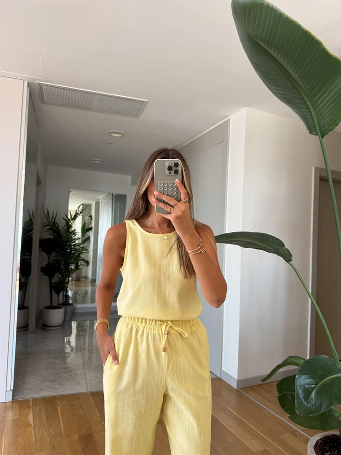 Chary Keten Dokulu Bluz Pantolon Takım - Sarı