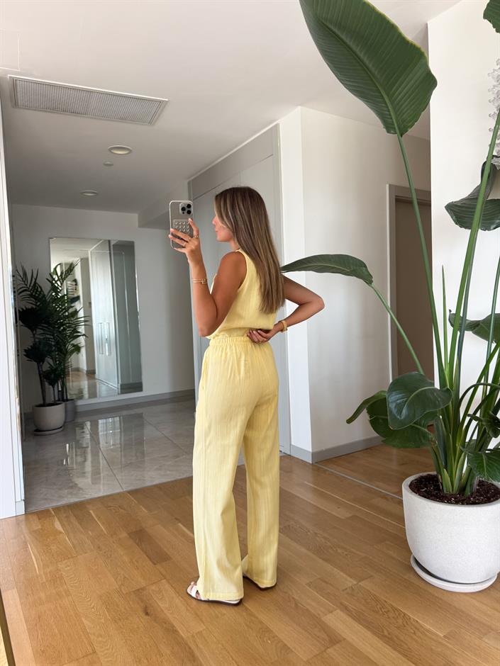 Chary Keten Dokulu Bluz Pantolon Takım - Sarı