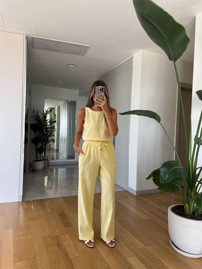 Chary Keten Dokulu Bluz Pantolon Takım - Sarı