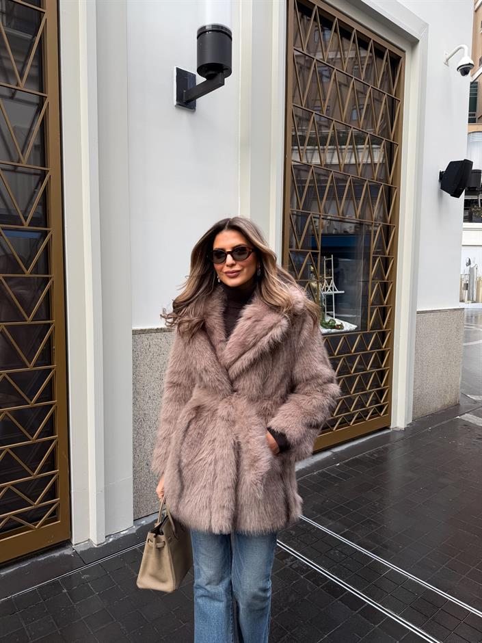 Chester Kuşaklı Suni Kürk - Kahve