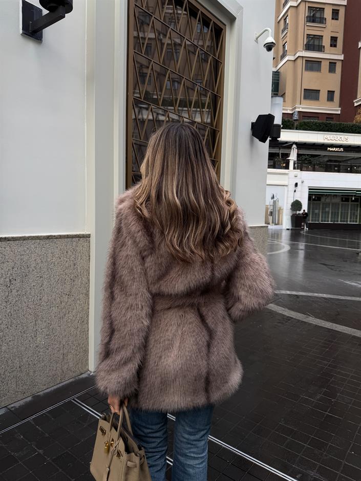 Chester Kuşaklı Suni Kürk - Kahve