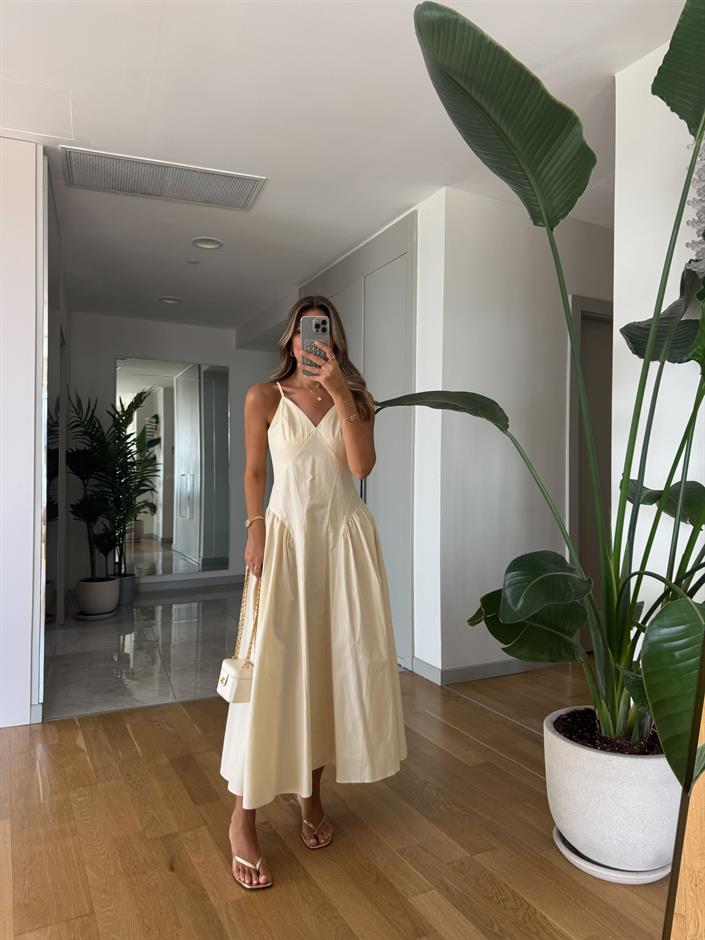 Chila Premium İp Askılı Elbise - Açık Sarı