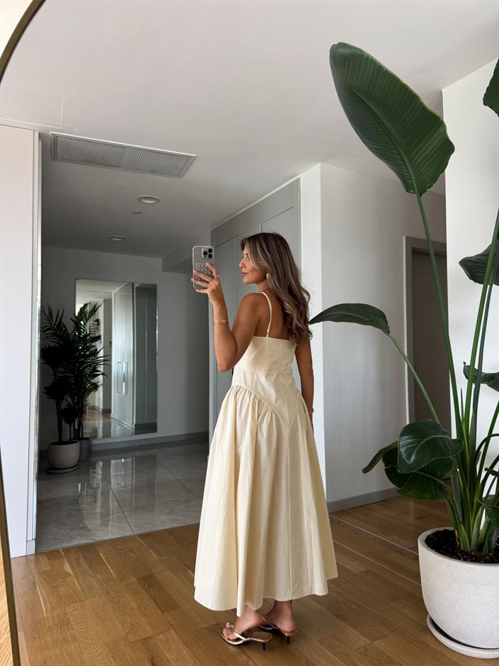 Chila Premium İp Askılı Elbise - Açık Sarı