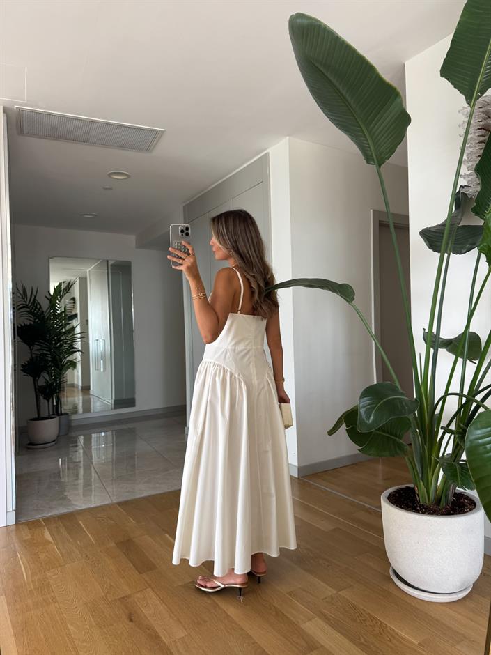 Chila Premium İp Askılı Elbise - Ekru