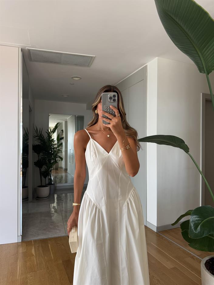 Chila Premium İp Askılı Elbise - Ekru