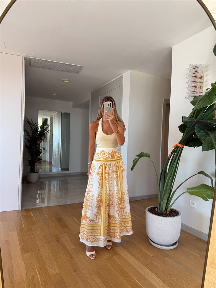 Ciara Sarı Desenli Maxi Etek 