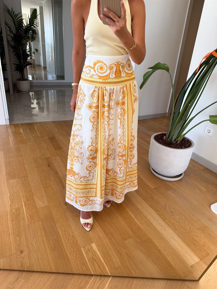 Ciara Sarı Desenli Maxi Etek 