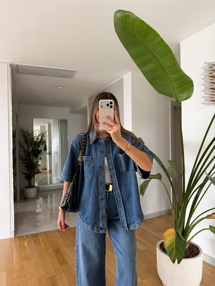 Çift Cepli Denim Gömlek Ceket - Mavi 