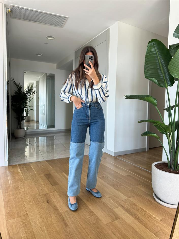 Çift Renkli Dikişli Jean