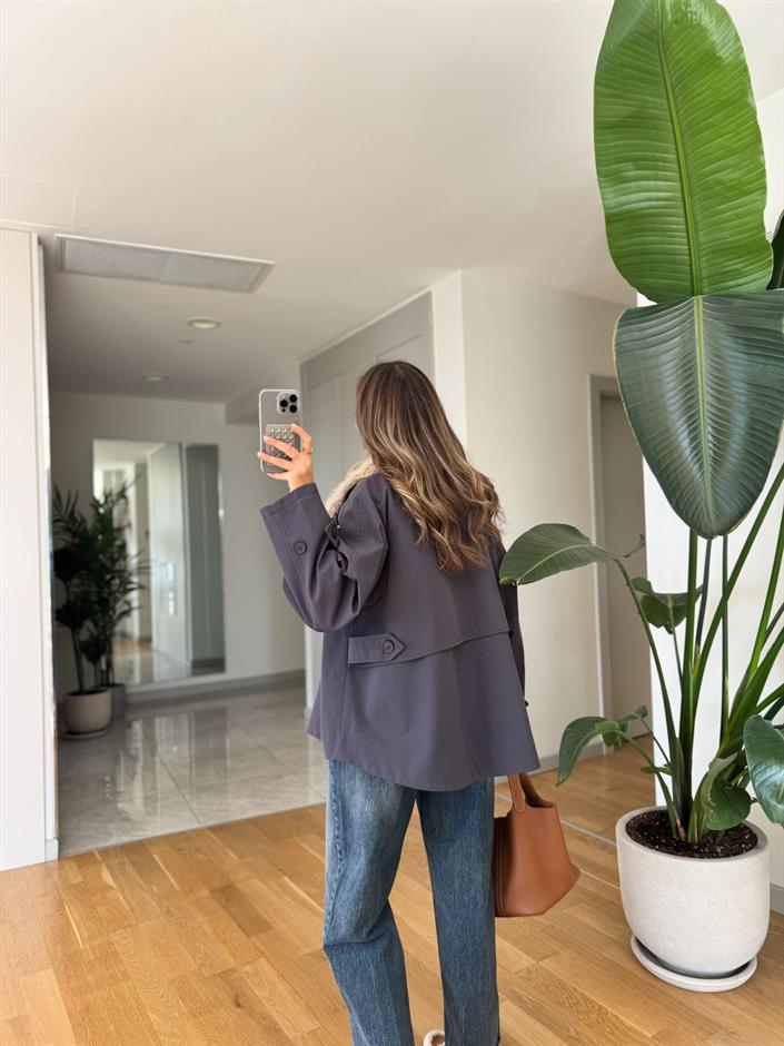 Çıkarılabilir Kürklü Premıum Ceket - İndigo