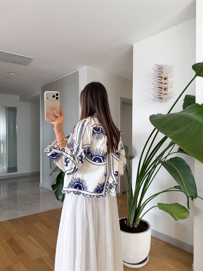 Claire Nakışlı Ceket - Beyaz