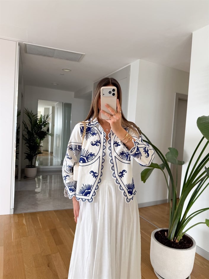 Claire Nakışlı Ceket - Beyaz