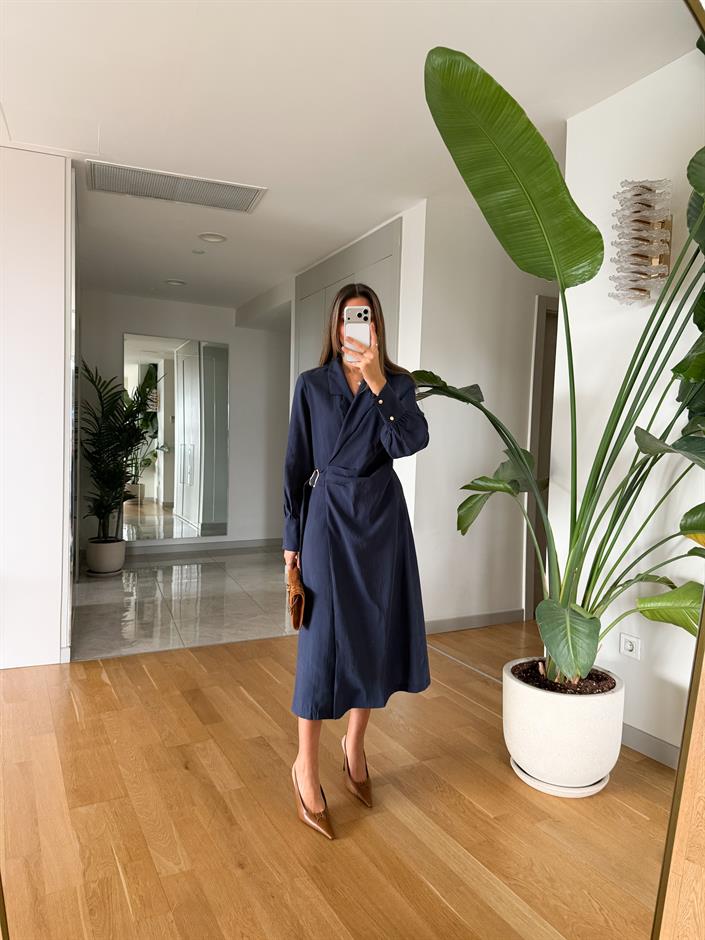 Clara Gold Tokalı Elbise - İndigo 