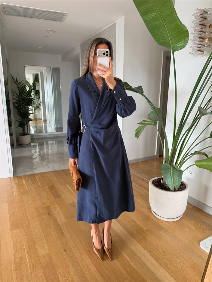 Clara Gold Tokalı Elbise - İndigo 