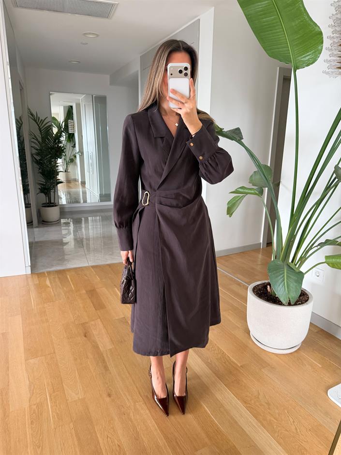 Clara Gold Tokalı Elbise - Kahve