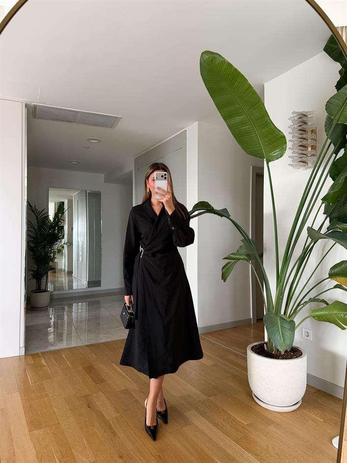 Clara Gold Tokalı Elbise - Siyah