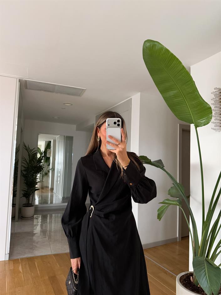 Clara Gold Tokalı Elbise - Siyah