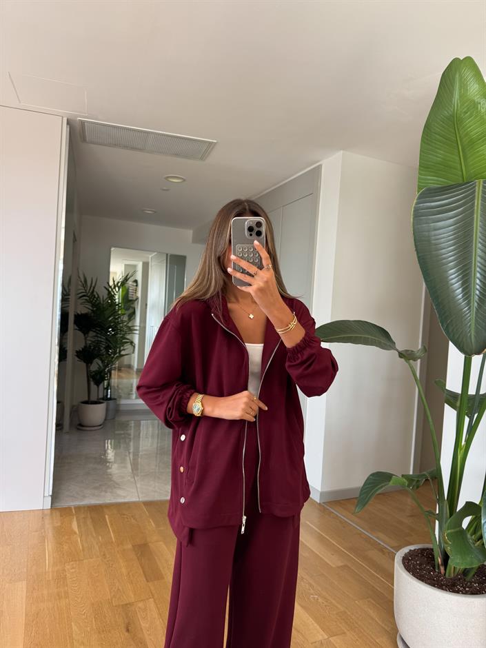 Cliff Fermuarlı Modal Takım - Bordo