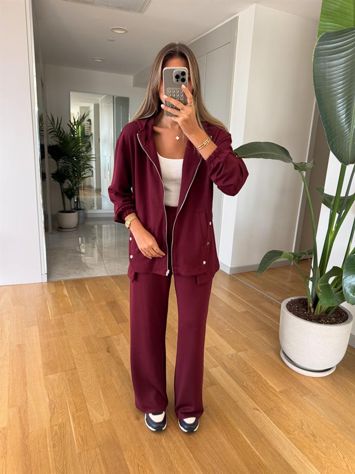 Cliff Fermuarlı Modal Takım - Bordo