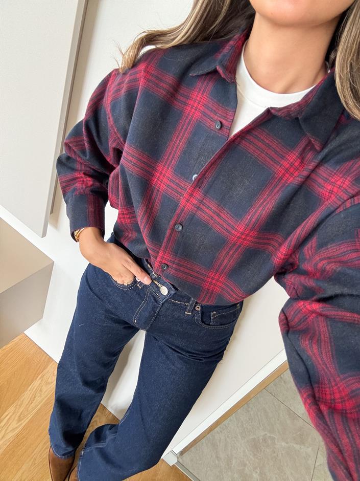 Connell Bordo Lacivert Ekoseli Gömlek 