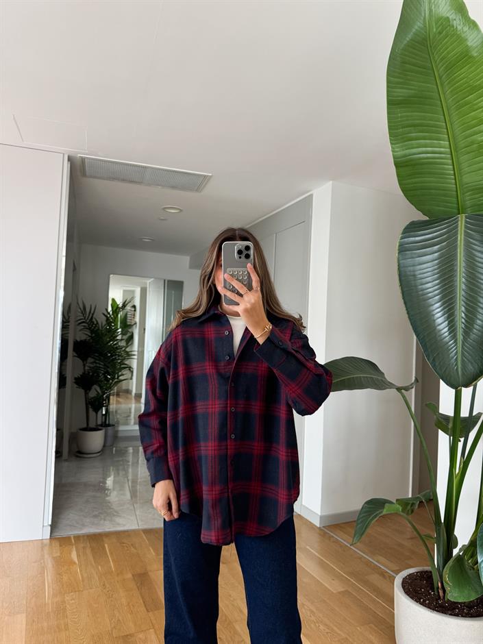 Connell Bordo Lacivert Ekoseli Gömlek 