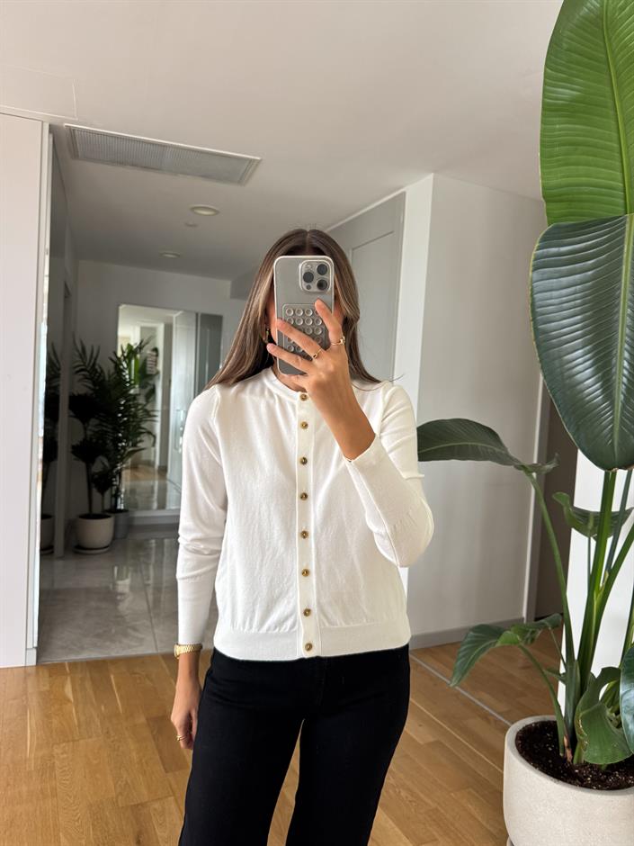 Conroy Düğmeli Triko Hırka - Ekru