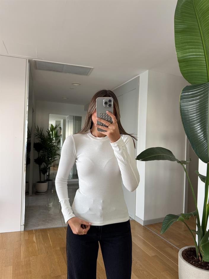 Cozzy Uzun Kollu Basic Bluz Beyaz 