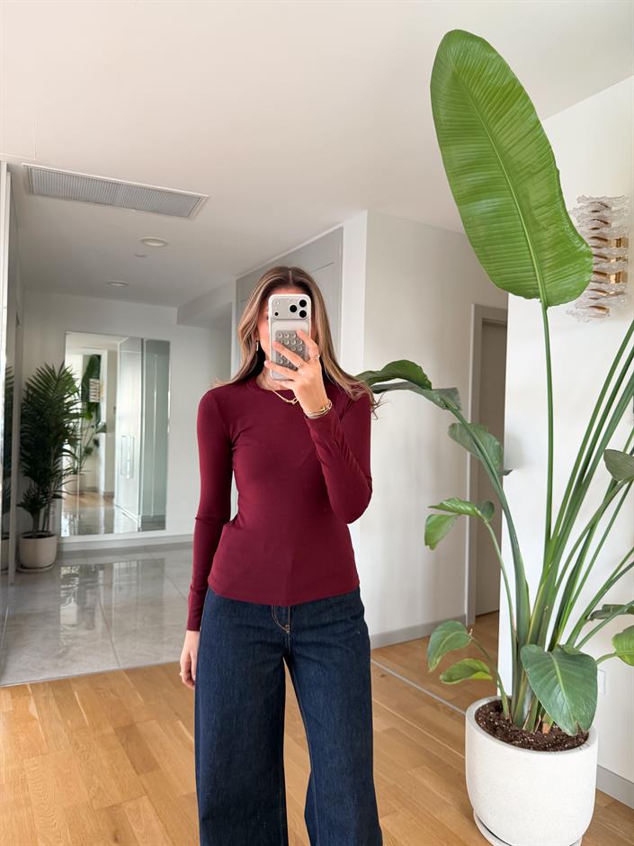 Cozzy Uzun Kollu Basic Bluz - Bordo