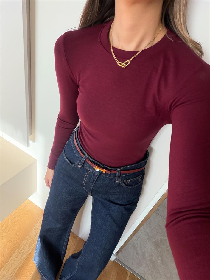 Cozzy Uzun Kollu Basic Bluz - Bordo