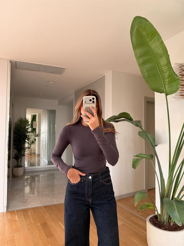 Cozzy Uzun Kollu Basic Bluz - Gri