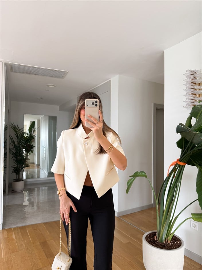 Crop Blazer ceket - Ekru