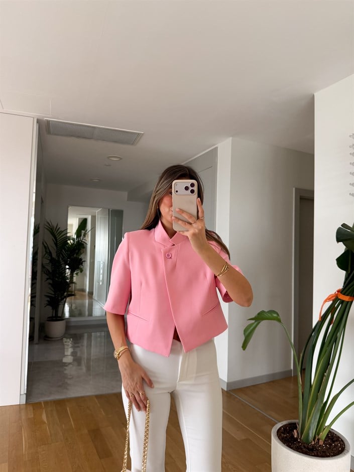 Crop Blazer ceket - Pembe