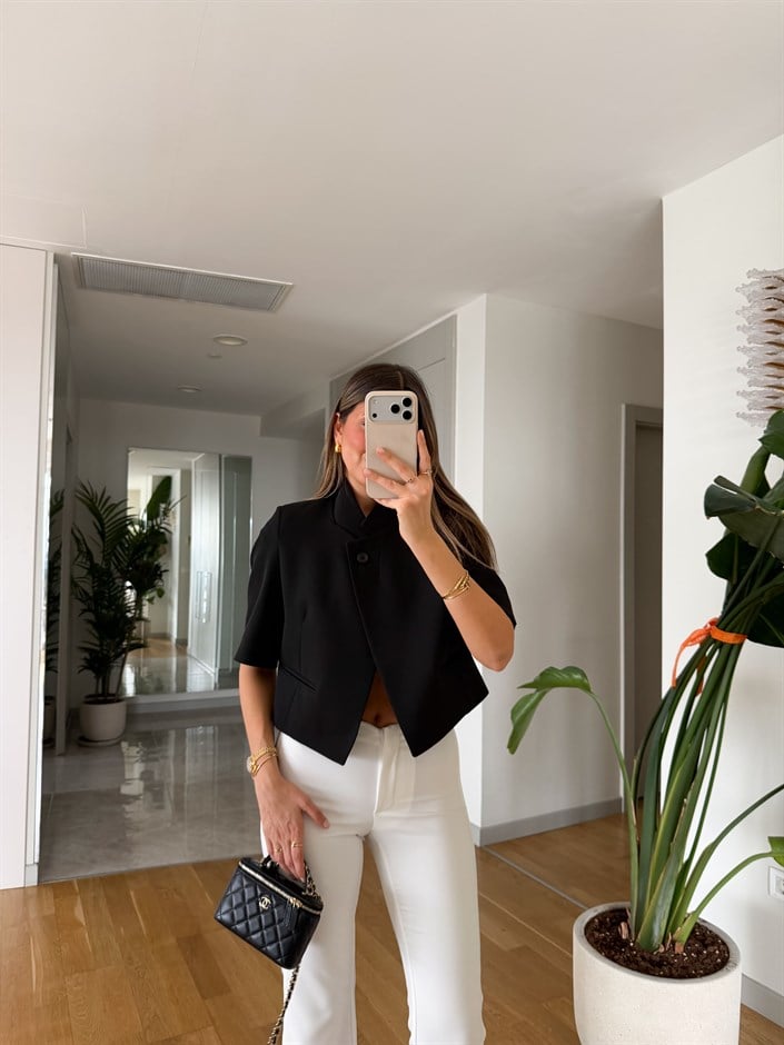 Crop Blazer ceket - Siyah
