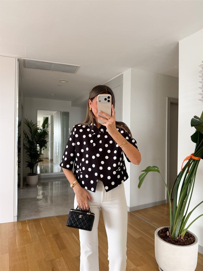 Crop Puantiyeli Blazer ceket - Siyah