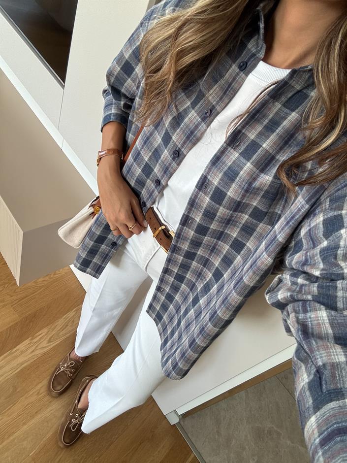 Cross Lacivert Kareli Gömlek