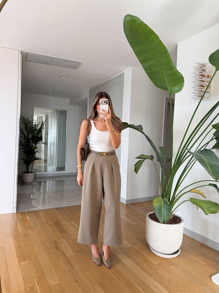 Cs Pile Detaylı Kumaş Pantolon - Bej 