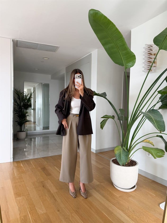 Cs Pile Detaylı Kumaş Pantolon - Bej 