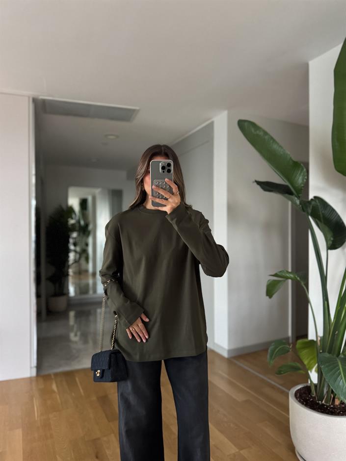 CS Uzun Kollu Basic Salaş Bluz - Haki