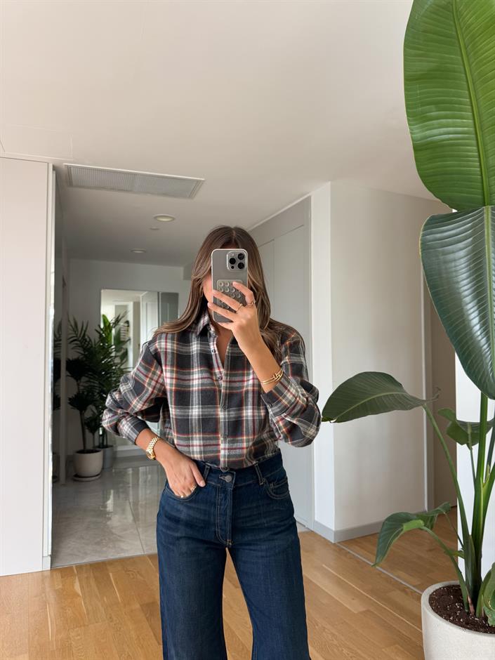 Daisy Antrasit Bej Ekoseli Gömlek