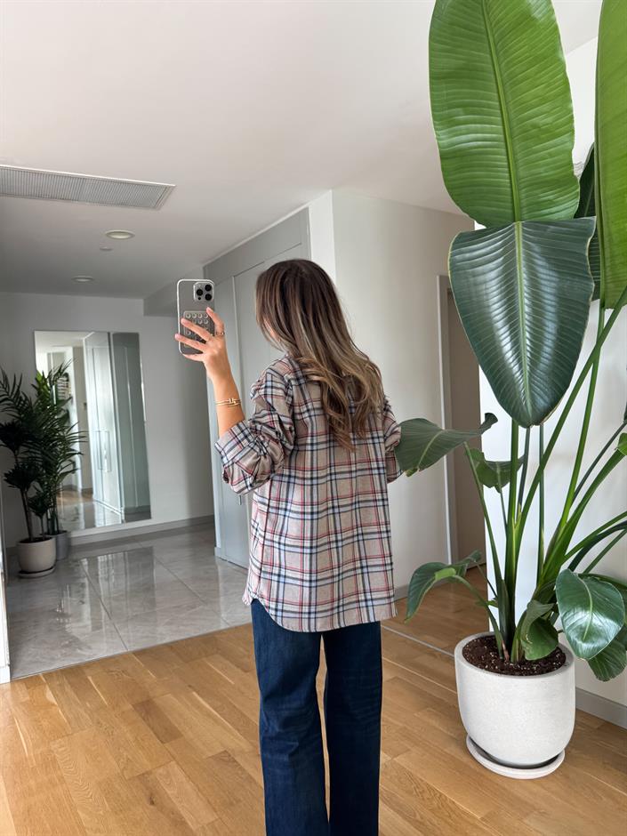 Daisy Mavi Bej Ekoseli Gömlek