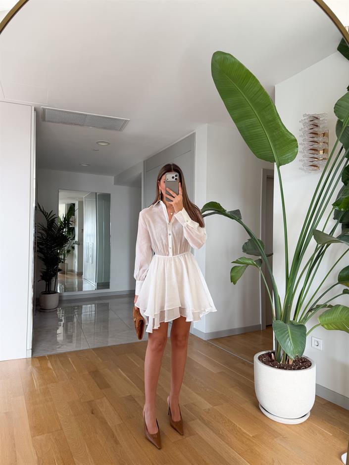 Daniella Volanlı Mini Elbise - Ekru 
