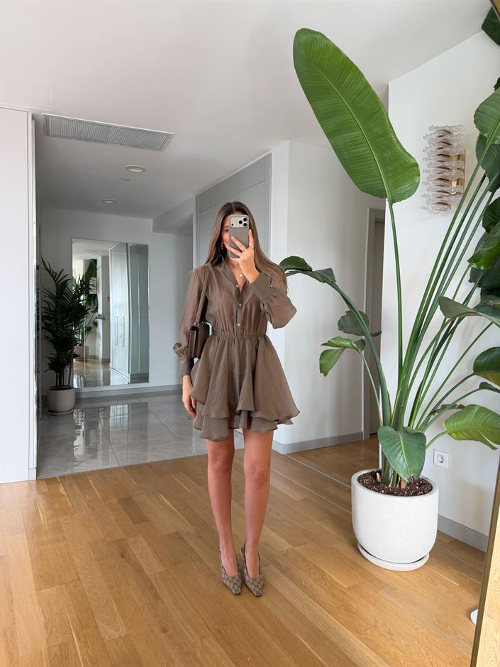 Daniella Volanlı Mini Elbise - Haki 